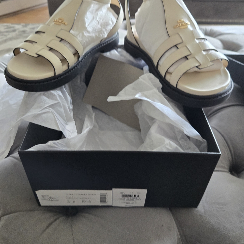 Coach Cream Sandals with Gold Logo